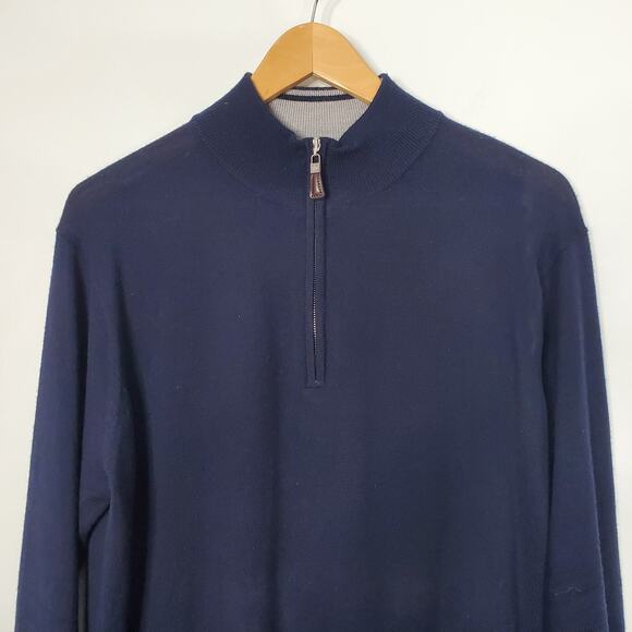 Peter Millar Merino Silk Quarter Zip Sweater Crown Soft Navy ME0S52 Size Medium - Picture 3 of 9